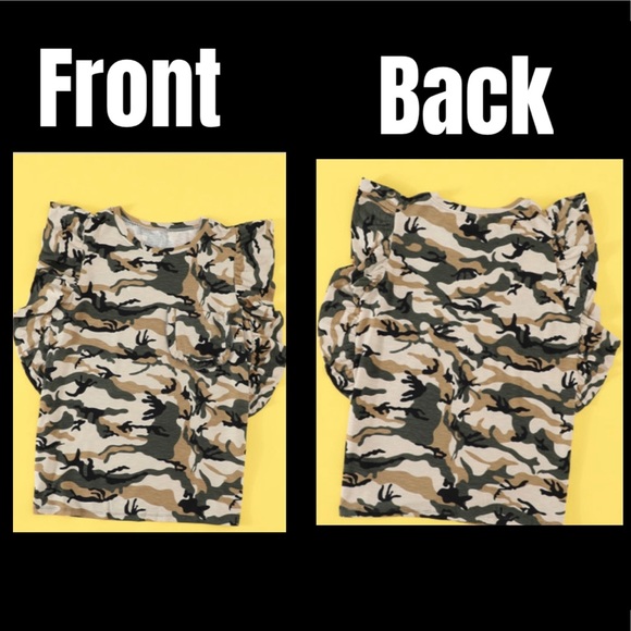 💥HP🇺🇸 Camo Green Ruffled Cap Sleeve Tee - Picture 5 of 8